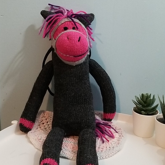 Handmade sock puppet gray & purple horse